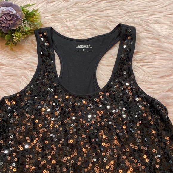 Express Black Sequin Racerback Tank sz XS - Picture 3 of 8